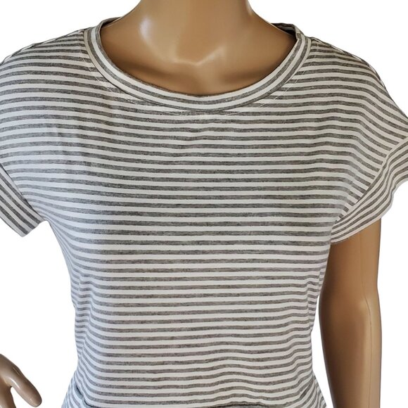 Fashion Sheath Dress Gray & White Striped Soft Casual T Shirt Tie Back Pockets - Picture 9 of 11
